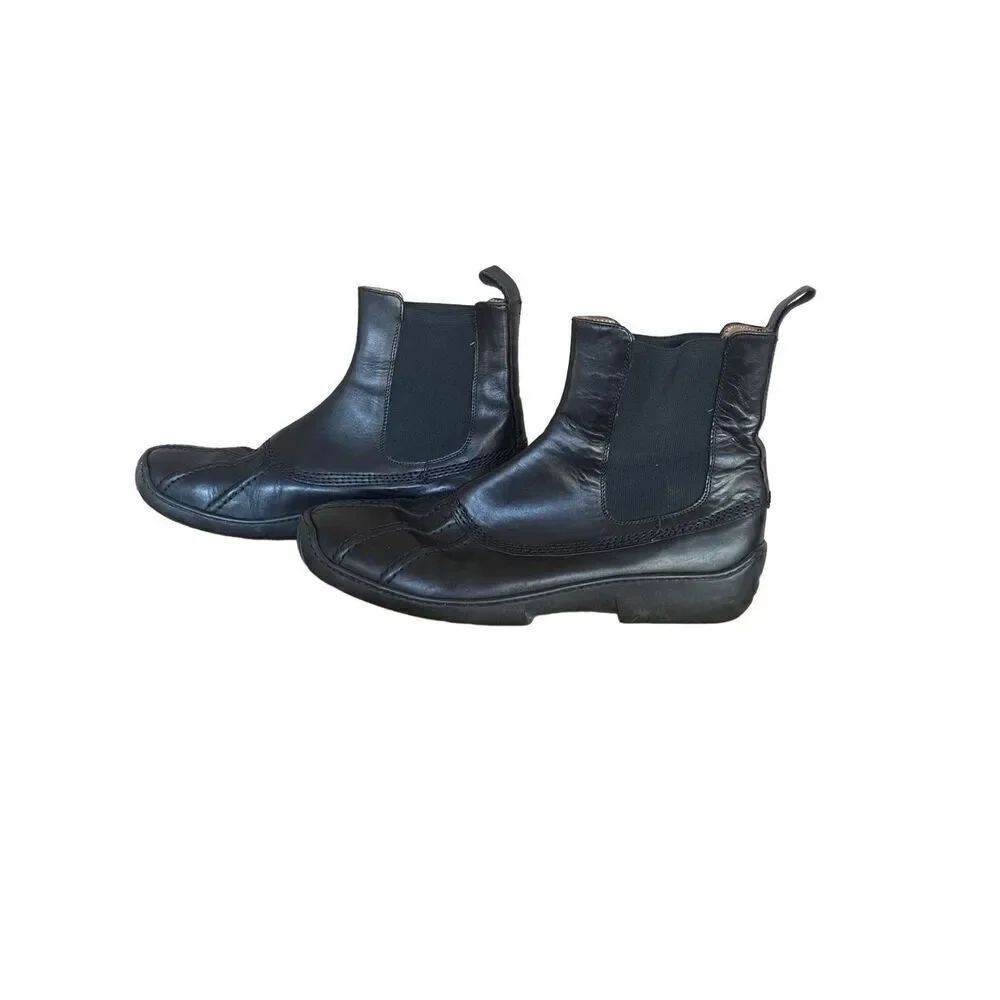 Gommus Womens Black Solid Leather Pull On Round Toe Ankle Booties Size 9.5